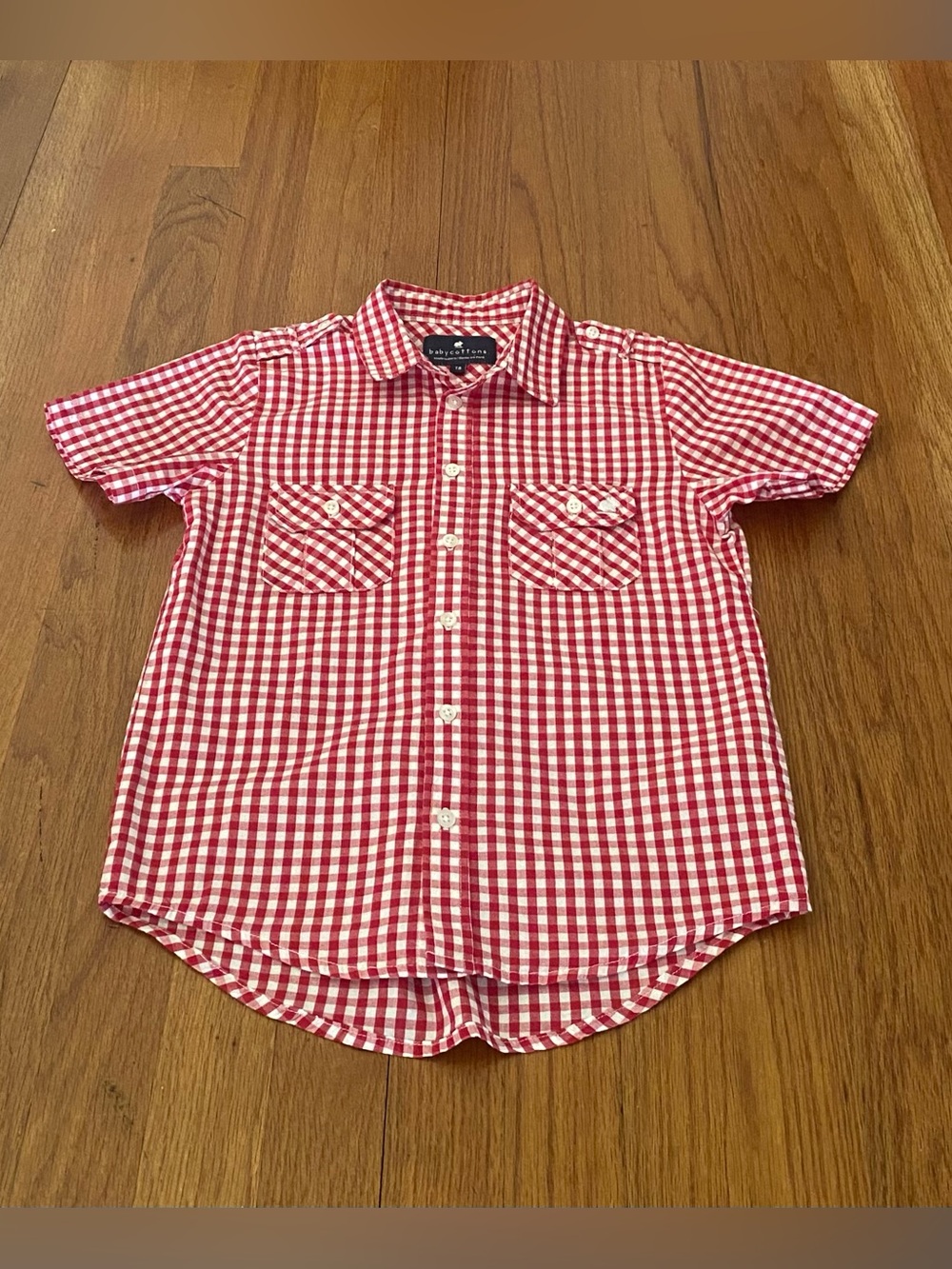 babycottons Gingham Short-Sleeve Button-Down Shirt with Embroidered Bunny Logo